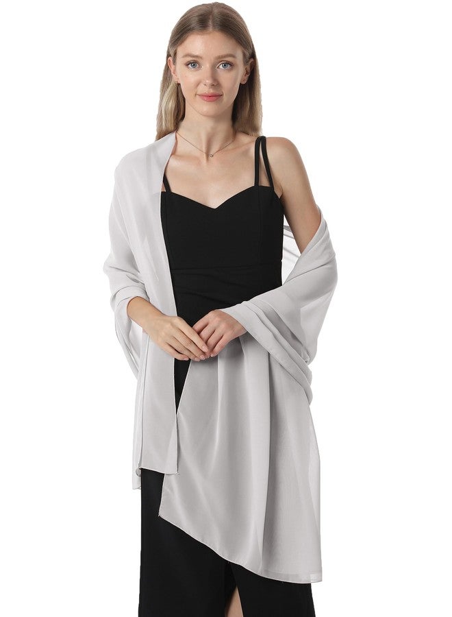 Hotshawl Chiffon Shawls and Wraps for Evening Dresses Women Elegant Soft Scarf Bridal Scarve Wedding Stole (Silver, One Size) - Image 3